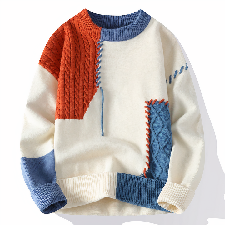 Daveův útulný pletený svetr Patchwork
