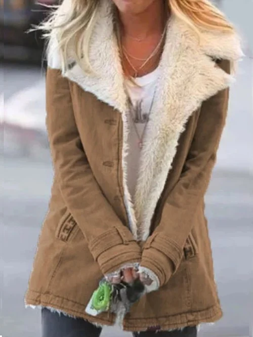 Dina - Kožená sherpa bunda s příjemnou fleecovou podšívkou a trendy vintage stylem pro ženy