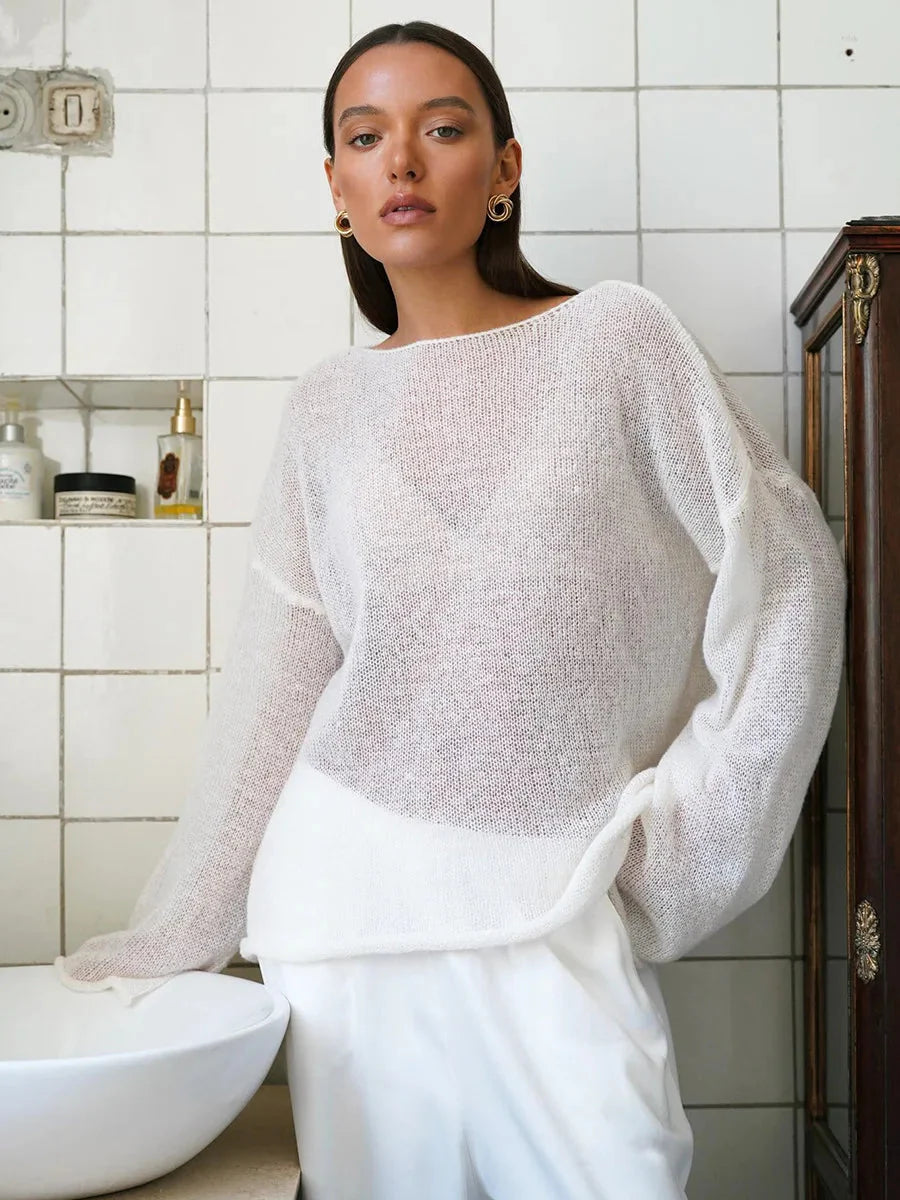 Eva - stylový lehký pletený svetr s elegantními širokými rukávy