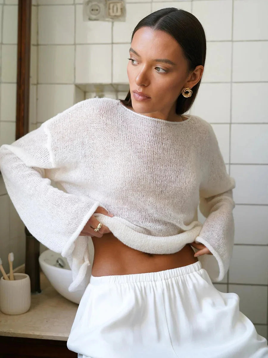 Eva - stylový lehký pletený svetr s elegantními širokými rukávy