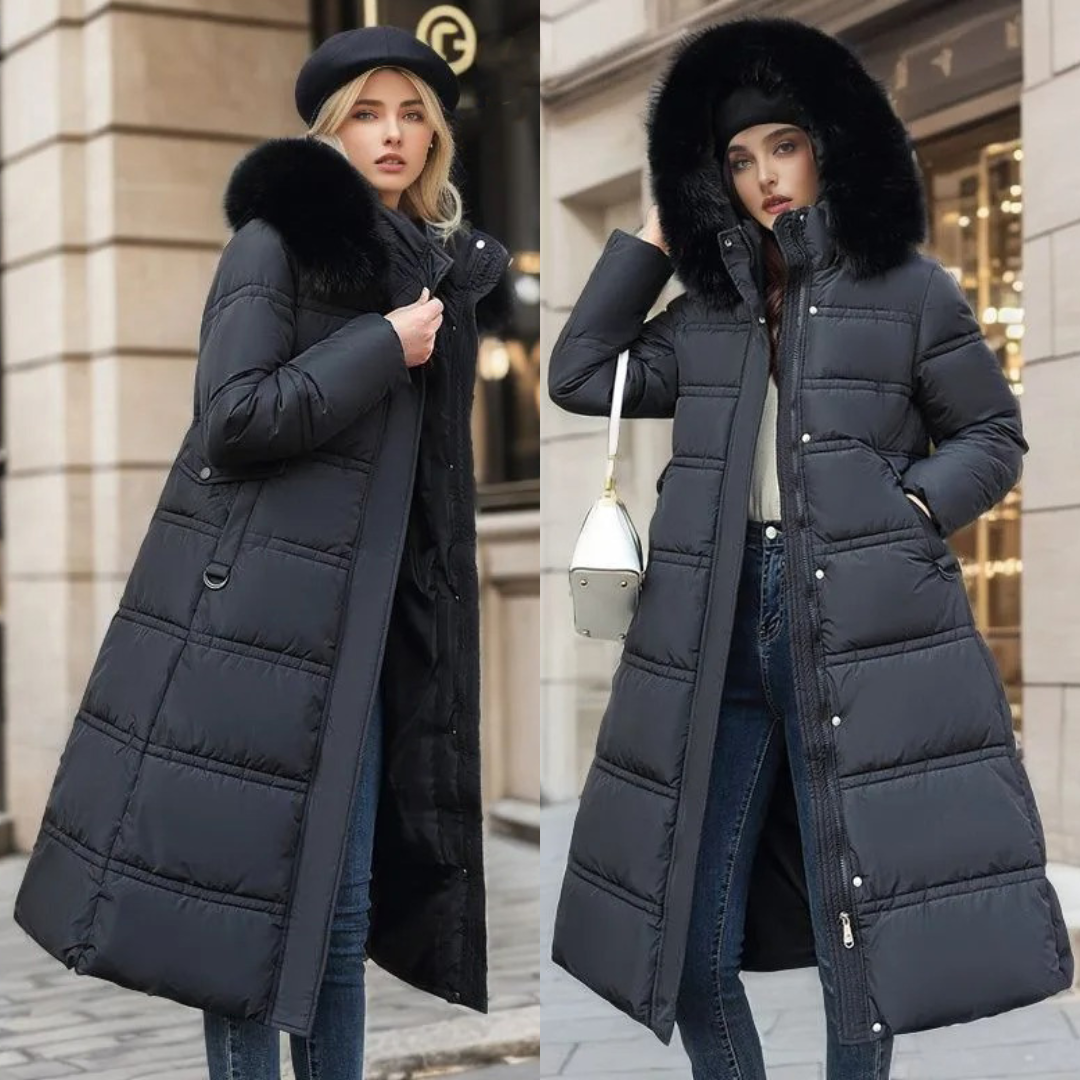 Freya - Luxe dlouhá zimní bunda s stylovým kožešinovým límcem pro ženy