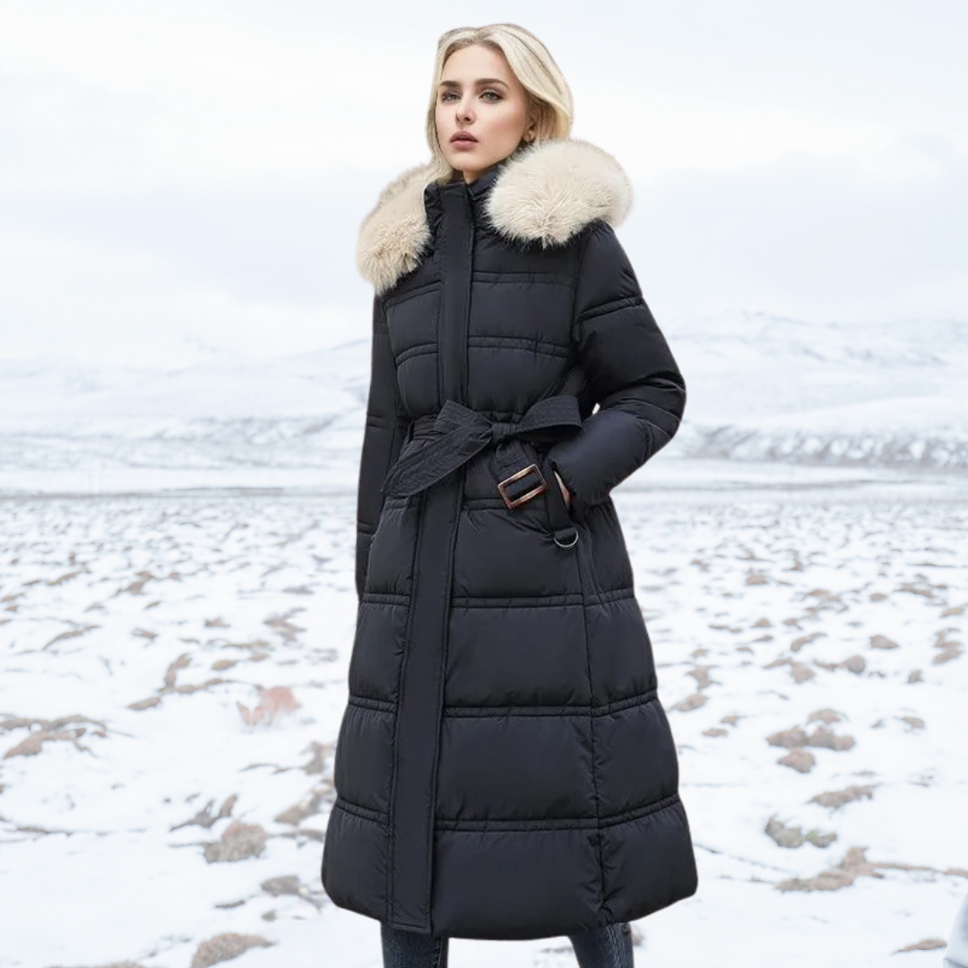 Freya - Luxe dlouhá zimní bunda s stylovým kožešinovým límcem pro ženy