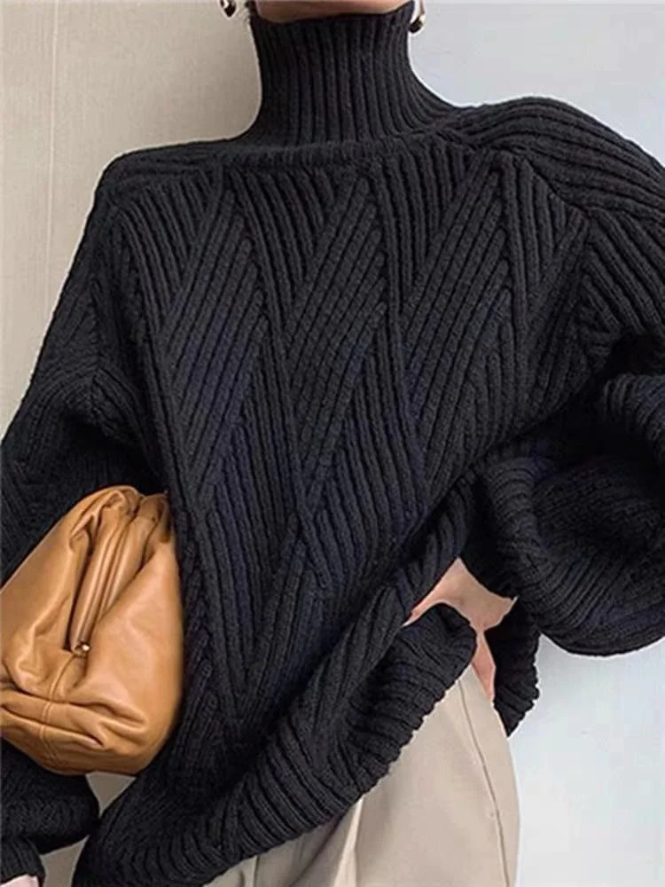 Stylový světr Lana s elegantním vysokým límcem a geometrickým vzorem