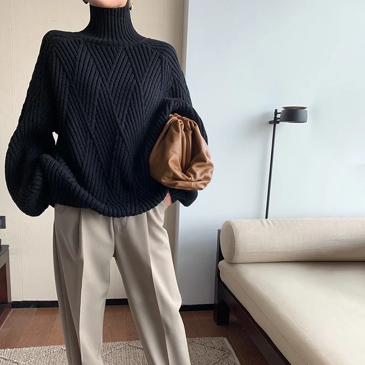 Stylový světr Lana s elegantním vysokým límcem a geometrickým vzorem