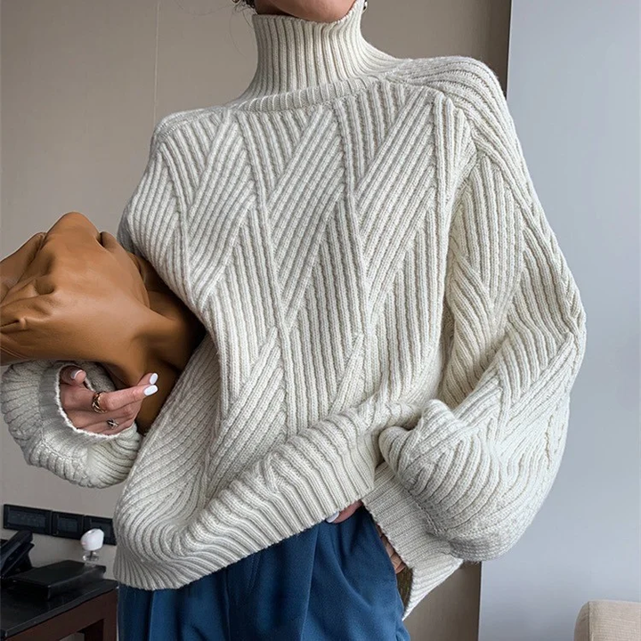 Stylový světr Lana s elegantním vysokým límcem a geometrickým vzorem