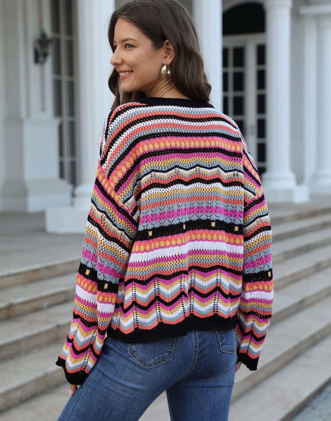 Lola - stylový pletený svetr s barevnými pruhy