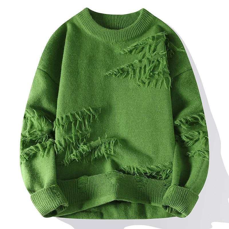 Trendy ležérní pánský světr s roztrhanými detaily