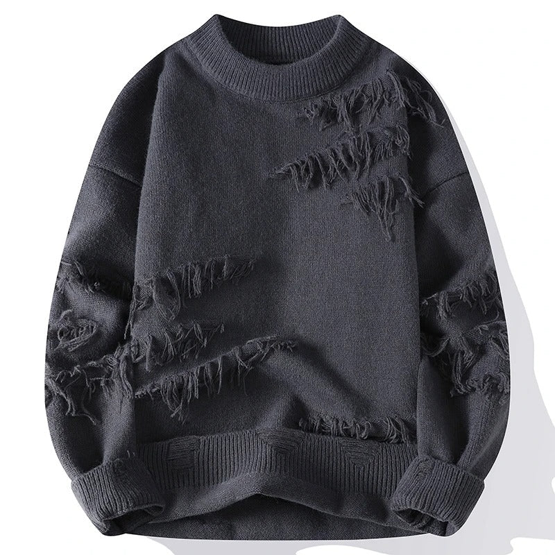Trendy ležérní pánský světr s roztrhanými detaily