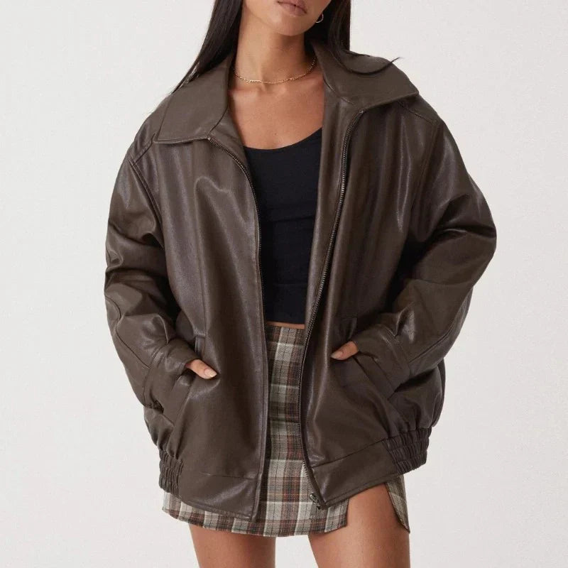 Trendy Oversized Lněná Dámská Bunda