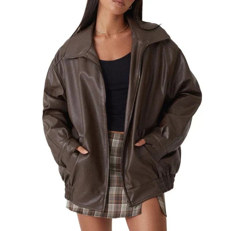 Trendy Oversized Lněná Dámská Bunda