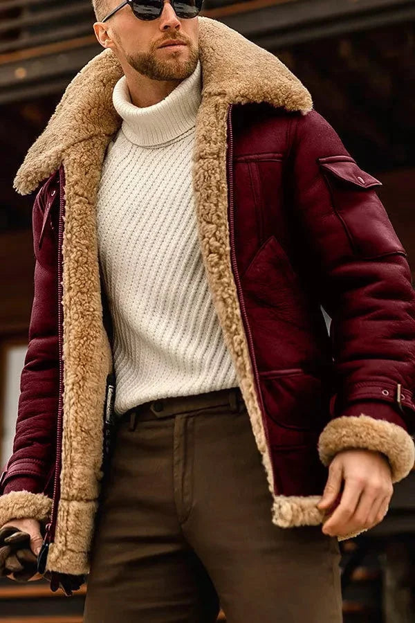 Stylová pánská vintage kožená bunda s luxusní umělou kožešinou