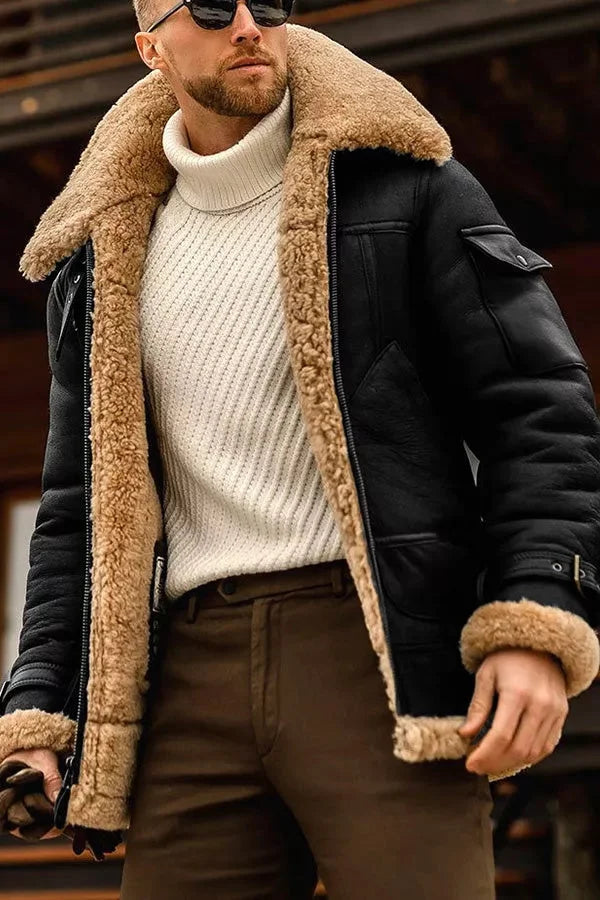 Stylová pánská vintage kožená bunda s luxusní umělou kožešinou