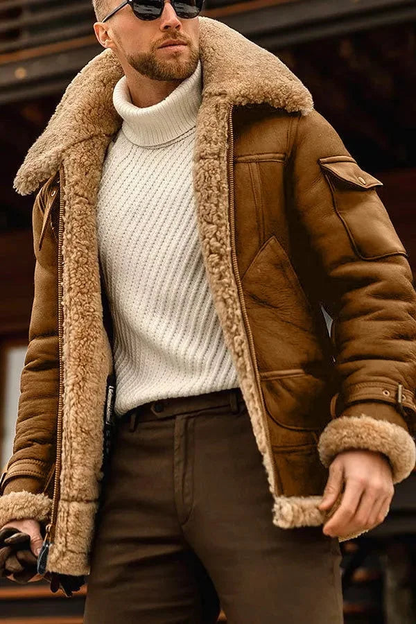Stylová pánská vintage kožená bunda s luxusní umělou kožešinou
