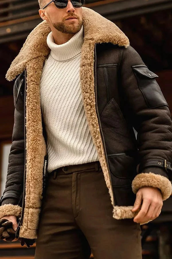 Stylová pánská vintage kožená bunda s luxusní umělou kožešinou