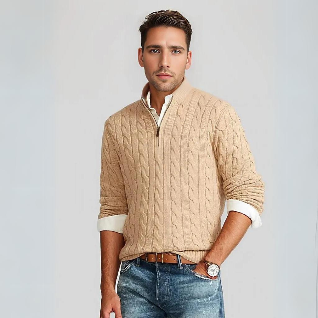 Lucas - stylový pletený svetr s polovičním zipem pro pohodlí a eleganci