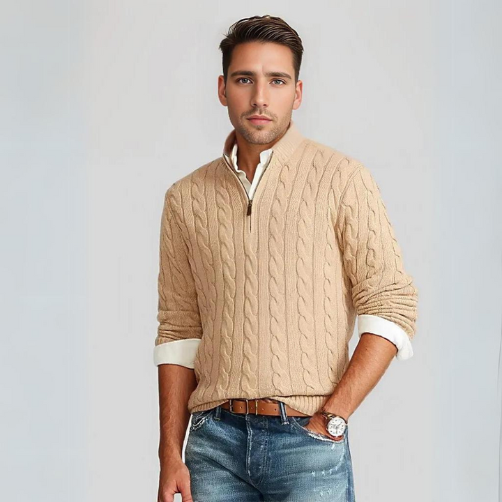 Lucas - stylový pletený svetr s polovičním zipem pro pohodlí a eleganci