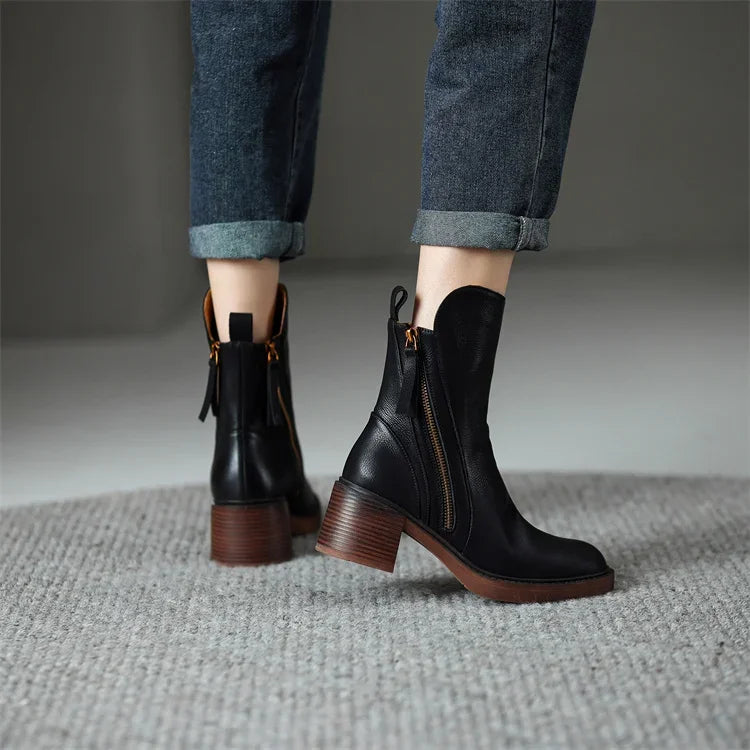Elegantní Vintage kožené vysoké podpatky pro ženy